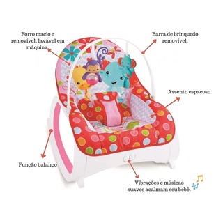 Cadeira de Descanso Musical, Vibratória e Balanço Safari Vermelha - Color Baby (2)