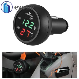 Ezone 3 Em 1 12 / 24 V Car Auto Voltímetro Digital Led Caliber + Termômetro + Carregador Usb (7)