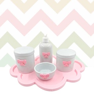 Kit Higiene Bebê Porcelana Nuvem Rosa Diversos Temas 5 Peças