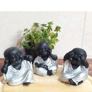 Buda Monge Trio de Mini Buda Sabedoria Decoração Casa Pequeno Promoção 9 cm Monge Novo