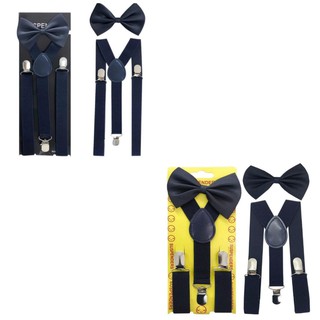 pai e filho kit suspensorios mais gravata borboleta regulavel azul marinho
