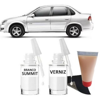 Tinta Tira Risco Automotivo Chevrolet Classic Branco Summit 10 ml + Cera De Polir 15ml Para Polimento