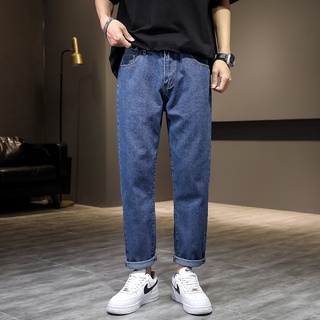 【Hyperionhi1】Men Straight Jeans Korean Plain Loose Fashion Casual Pants Denim Trousers