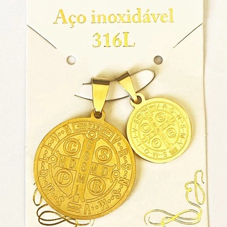 Medalha Religiosa Pingente De São Bento Médio prata e dourado