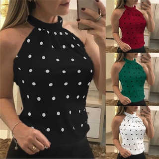 Women's Fashion Sleeveless Shirt Polka Dot Print Vest Top Summer Casual Tank Top Slim Fit Blouse Sexy Vest