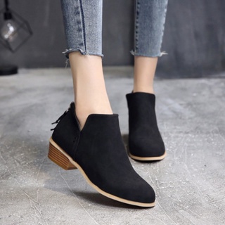 Women Autumn Solid Leather Ankle Boots Cut-out Low Heel Round Toe Back Zipper Casual Boots Non-slip Short Bootie (3)