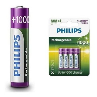 Pilha Recarregável Philips AAA 1000mah Com 4 Unidades Hr03 Micro 1,2v Kit 4 Pilhas Aaa (1)