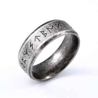 Vintage Viking Ring Men's Fashion Stainless Steel Ancient Silver Hand Polished Lettering Punk Ring