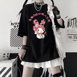 Versão gótica coreana versão popular imprimir roupas populares havaianas verão Harajuku com decote O-manga curta T-shirt feminina