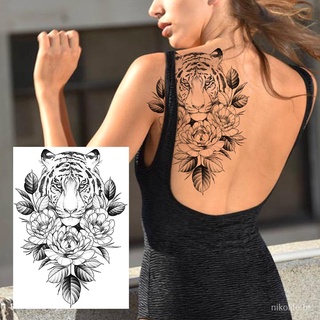 Flor Sexy Tatuagens Temporárias Para As Mulheres Body Art Pintura Pernas Braço Tatuagens Adesivo Realista Falso Rosa Negra À Prova D 'Água (5)