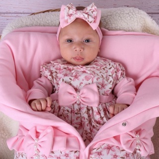 saida maternidade menina rosa com saco de dormir luxo flora 100% algodão pronta entrega