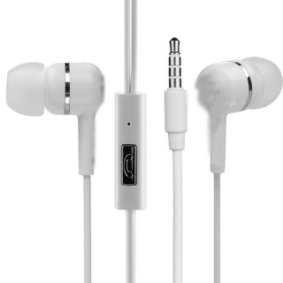 Fone de ouvido branco e preto headset com fio e microfone, entrada de 3.5mm