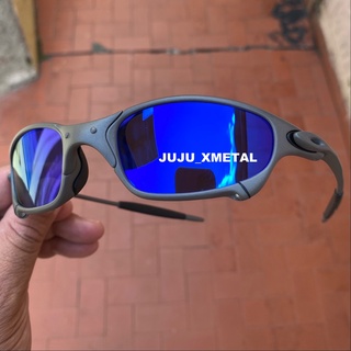 Oculos de Sol Juliet X-Metal Lentes Neon Blue azul Escuro Penny Vilaão + Brinde