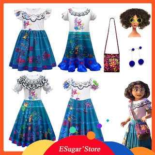 Disney Mirabel Madrigal Encanto Cosplay Para Meninas Vestidos Extravagantes Carnaval Halloween Princess Dress Brincos Peruca