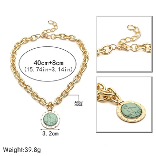 Vintage Green Stone Pendant Necklace Statement Gold Color Heavy Metal Long Chain Necklace Gifts (5)