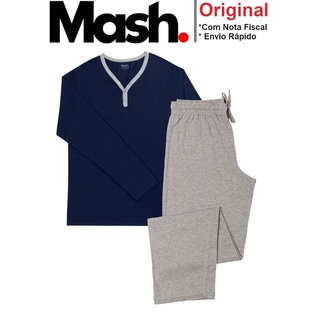 Conjunto de Pijama Masculino Mash Manga Longa e Calca Gola Y Em Algodao Cotton