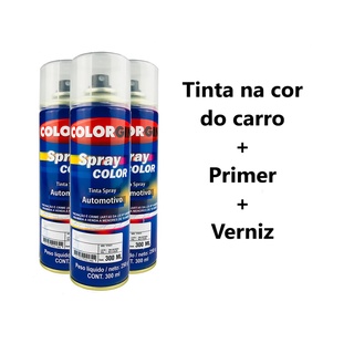 Kit Reparo de pintura automotiva em spray na cor original do seu carro, Tinta + Primer + Verniz