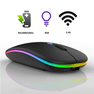 Mouse Sem Fio Recarregável Led RGB Clique Silencioso 2.4 Ghz Ergonômico Gamer Home Office