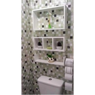 Kit 3 Nicho prateleira 40cm Mdf Branco Banheiro Organizador Papel Shampoo Promoçao c\Suporte Invisível (5)