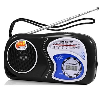 Mini Rádio Preto Am/fm/tv Com Relógio Mk-2020 a Novo Portátil