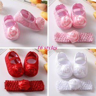 0-18 Meses Sapatos De Princesa Para Bebês Recém-Nascidos Com Lacinho De 2pçs/Conjunto De Faixa De Cabeça De Sola Flexível
