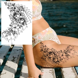 Flor Sexy Tatuagens Temporárias Para As Mulheres Body Art Pintura Pernas Braço Tatuagens Adesivo Realista Falso Rosa Negra À Prova D 'Água (6)
