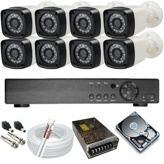 Kit 8 Câmeras Full HD 1080P Cftv Para Monitoramento Residencial e Comercial HD 1TB