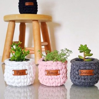 mini cachepô, cestinho para planta em crochê, planta, decoração