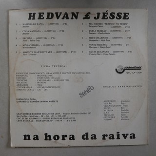 Lp Hedvan e Jésse 1987 Na Hora Da Raiva, Disco De Vinil Sertanejo (2)