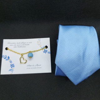 kit Gravata para padrinho com pulseira para madrinha Azul Serenity para casamento