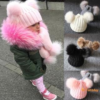 Chapéu fashion bebê menina menino 2 poms boné confortável de inverno chapéu quente com pom pom fofo (2)