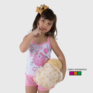 Pijama Infantil Curto Baby Doll Feminino Menina Linha Noite estampado Short Doll Roupas para Dromir (1)