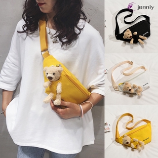Coreano Bonito Cinto De Lona Saco Da Cintura No Peito Sling Sacos Para As Mulheres Com Urso Boneca Zipper Projeto