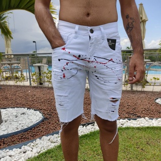 bermudas jeans masculino slim estilo destroyed com jato de tinta lançamento a pronta entrega (7)