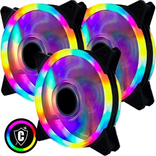 Kit 3 Fan Cooler Led RGB Rainbow 120mm 12cm Gabinete Pc Gamer Ventoinha