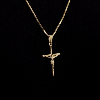 Pingente Crucifixo e Cristo Pequeno Banhado a Ouro 18k
