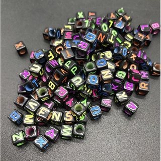 100 Pcs 6mm Mix Contas Carta Alfabeto Quadrado Beads Acrílico Beads DIY Fazer Jóias Para Colar Pulseira Acessórios (5)