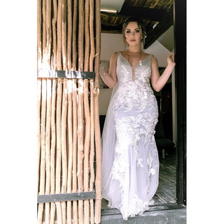 Lorie Vintage Sereia Vestidos De Casamento 2020 V- Neck Backless Lace Apliques 3d Flores País Vestido De Noiva Plus Size Custom Made (4)