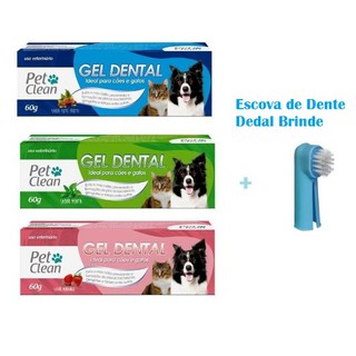 Pasta De Dente Pets Creme Dental Pet Clean Para Gatos e Cachorros Canino Ajuda no Tártaro Sabores + Escova Dedal