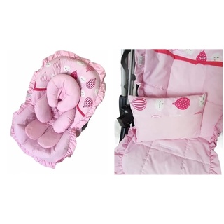 Kit Capa de carrinho + Capa de bebe conforto +Apoio de corpo - Balões Rosa
