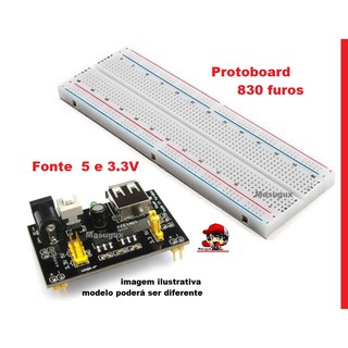 Fonte de Protoboard + MB102 Protoboard Breadboard 830 Pontos Furos Para Arduino Prototipagem eletronica pcb __ placa soldador