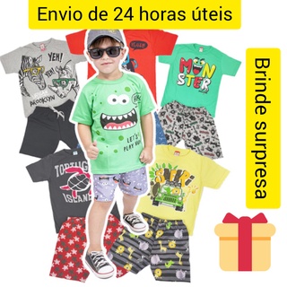 Kit 10 Peças Roupa Infantil Masculino 5 Camisetas + 5 Shorts Revenda Atacado- Promoção