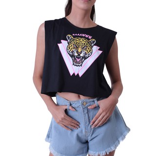 Saldão Blusa Cropped Regata Tigre Tecido Viscose Roupa Feminina Estilo Moda Feminina Blogueirinha