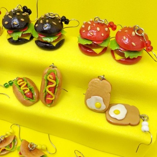 Brincos Lanche Sanduíche Hambúrguer Cachorro Quente Tacos Hot Dog Kawaii na moda Engraçado (4)