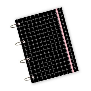Caderno A4 argolado grid preto - 100 folhas pautadas 75g - Capa dura com elástico