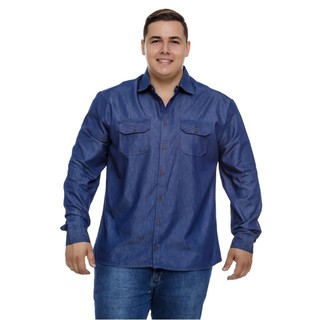 Camisa Social Masculina Jeans Plus Size (1)