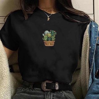 Camiseta feminina algodao cacto desenho kawaii