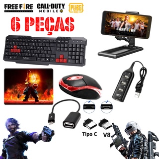 Teclado e Mouse Kit Mobilador Gamer Completo Barato Menor Preço Para Celular P/ Free Fire Pubg Call Of Duty