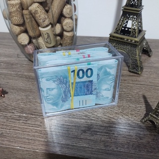 Caixa Decorativa Acrílica/Plástica 100 Notas Dinheiro de Real