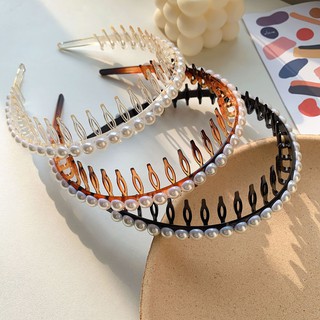 Moda De Plástico Dentes Headband Do Cabelo Hoop Headbands Rígidos Branco Faux Pérola Hairbands Acessórios De Para As Mulheres Meninas (1)